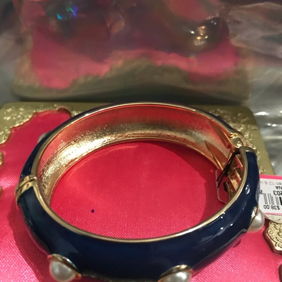 Blue pearl bangle bracelet Betsey Johnson vintage